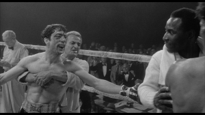 "Raging Bull" still from end of film with actor Robert DeNiro - "you didn't knock me down, Ray"