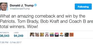 President Trump tweet over Patriot Super Bowl win